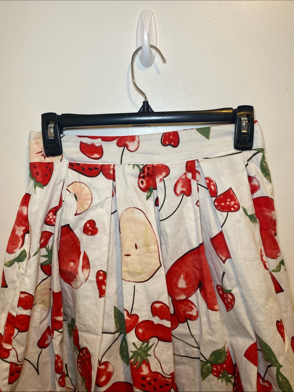 White Skirt with Red Fruit Print - Women's Casual Skirt - Picture 2 of 7